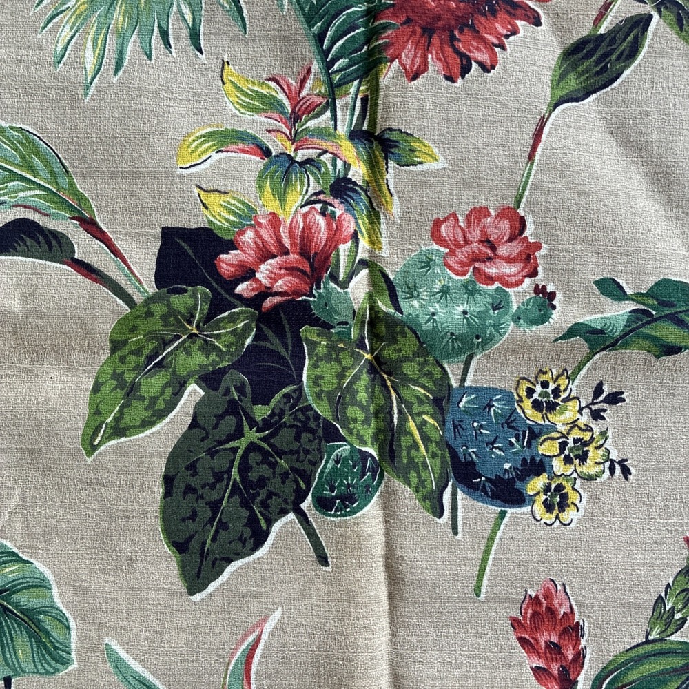 40s Leafy Tropical Hollywood Regency Hawaiian Barkcloth VTG Fabric 31X45" READ
